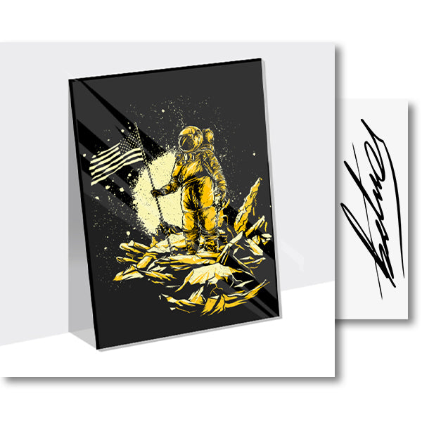 Shop Vorschaubild Illustration eines Astronauten in Schwarzgold auf einer Acrylglasplatte